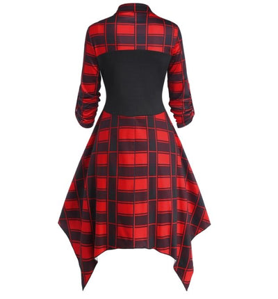 Vestido Vintage De Cuadros Con Cordones Rojo