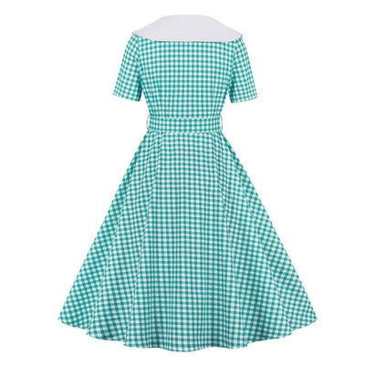 Vestido Vintage Cuadros Turquesa