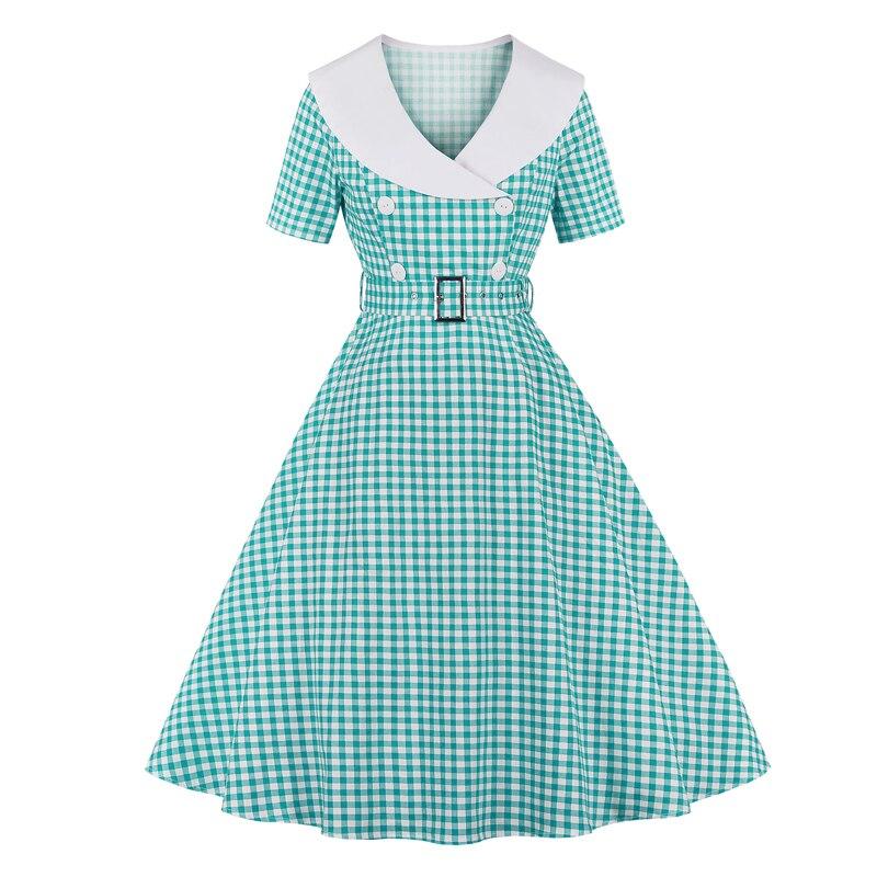 Vestido Vintage Cuadros Turquesa