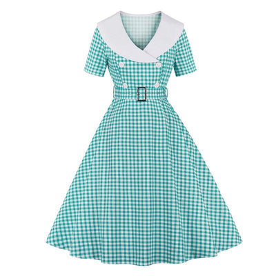 Vestido Vintage Cuadros Turquesa