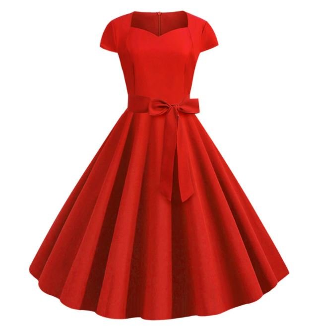 Vestido Vintage Con Cinturón Rojo