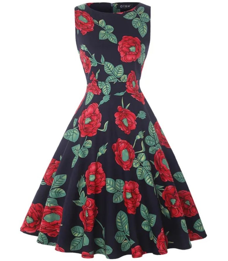 Vestido Vintage Chic Retro Marino Flores