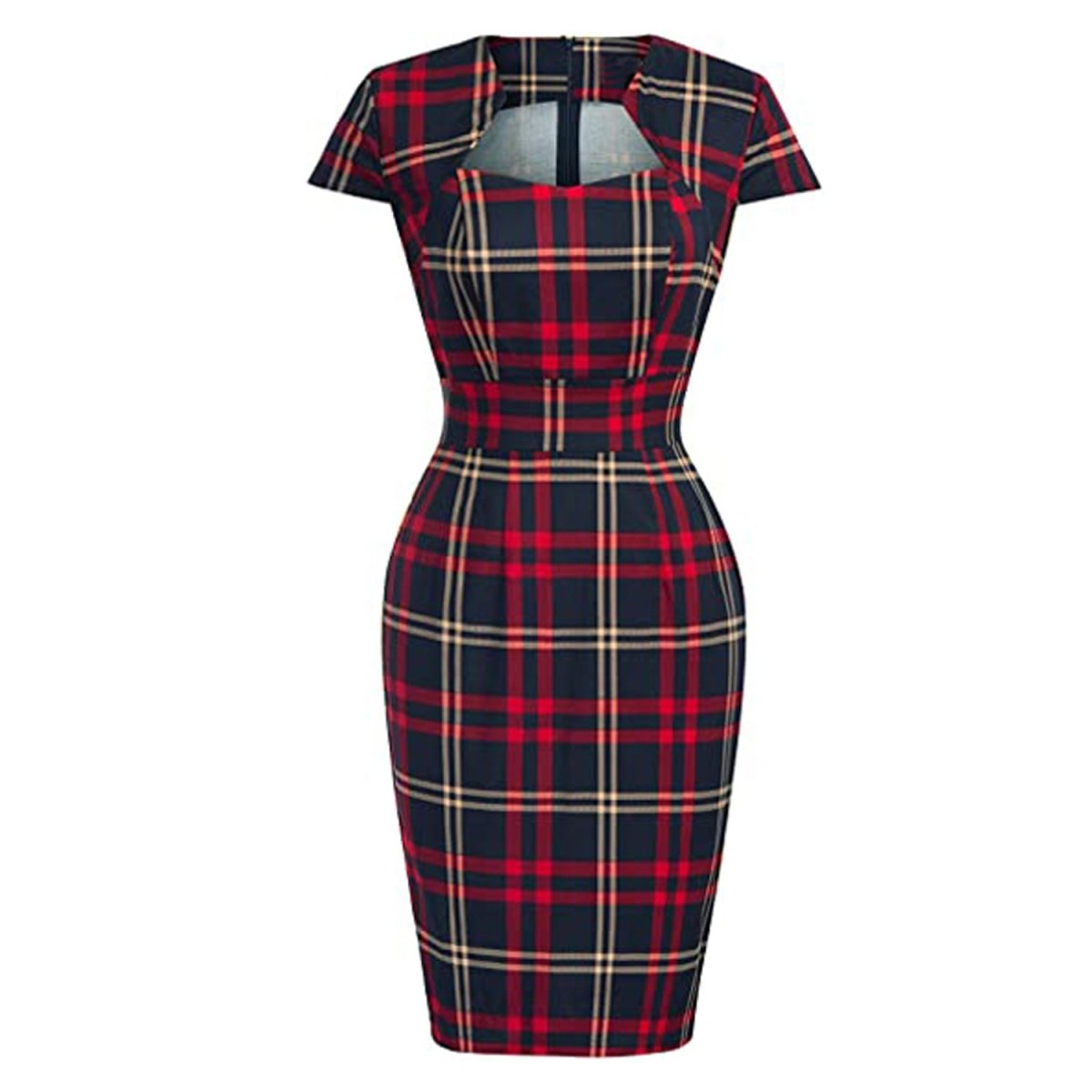 Vestido Vintage De Cuadros Con Escote Cuadrado