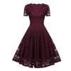 Vestido Vintage Con Cuello En V De Encaje Burdeos