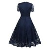 Vestido Vintage Con Cuello En V De Encaje Azul Marino