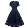 Vestido Vintage Con Cuello En V De Encaje Azul Marino