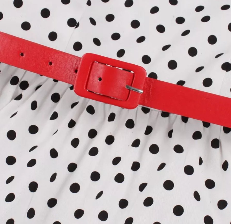 Vestido Vintage Cuello Redondo Lunares Blanco