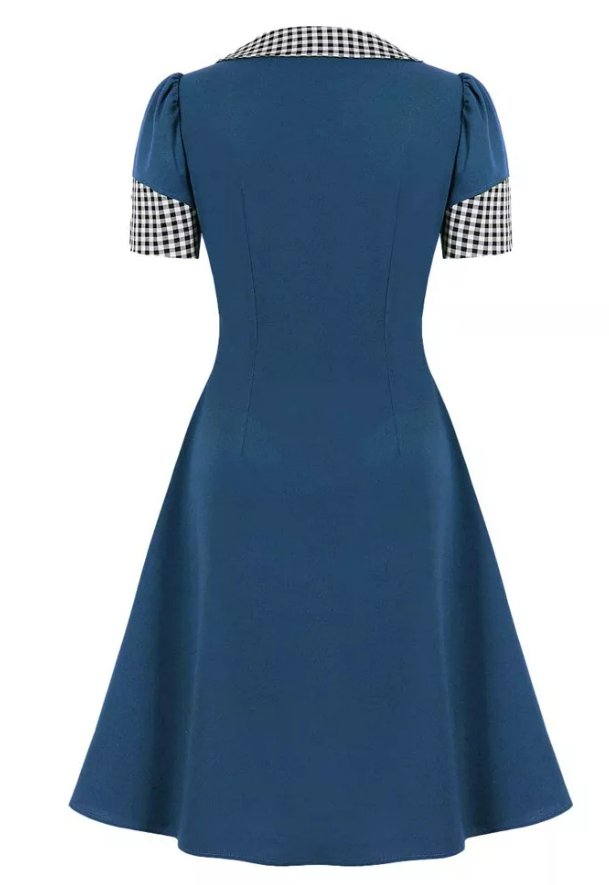 Vestido Vintage Cuello Redondo Azul