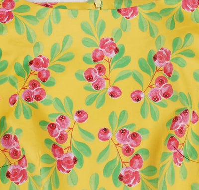 Vestido Vintage Cuello Redondo Floral Amarillo