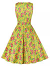 Vestido Vintage Cuello Redondo Floral Amarillo