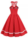 Vestido Vintage Cuello Redondo Lunares Rojos