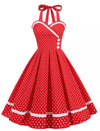 Vestido Vintage Cuello Redondo Lunares Rojos