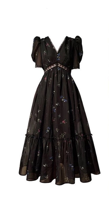 Vestido Vintage Negro Con Cuello En V