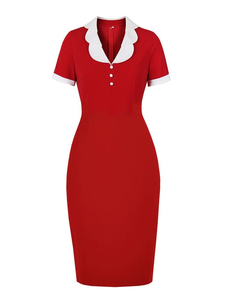 Vestido Lápiz Vintage Rojo Chic