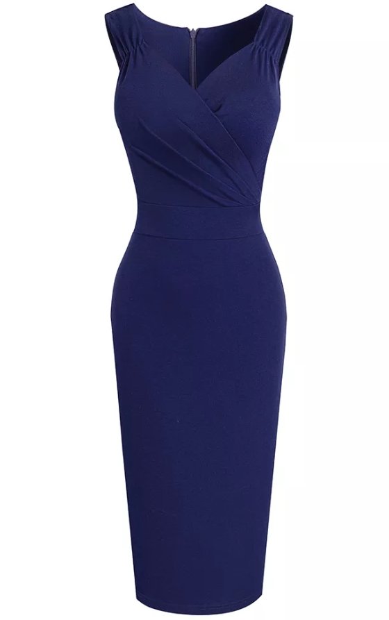 Vestido Lápiz Vintage Azul Marino