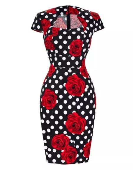 Vestido Tubo Vintage Negro Lunares