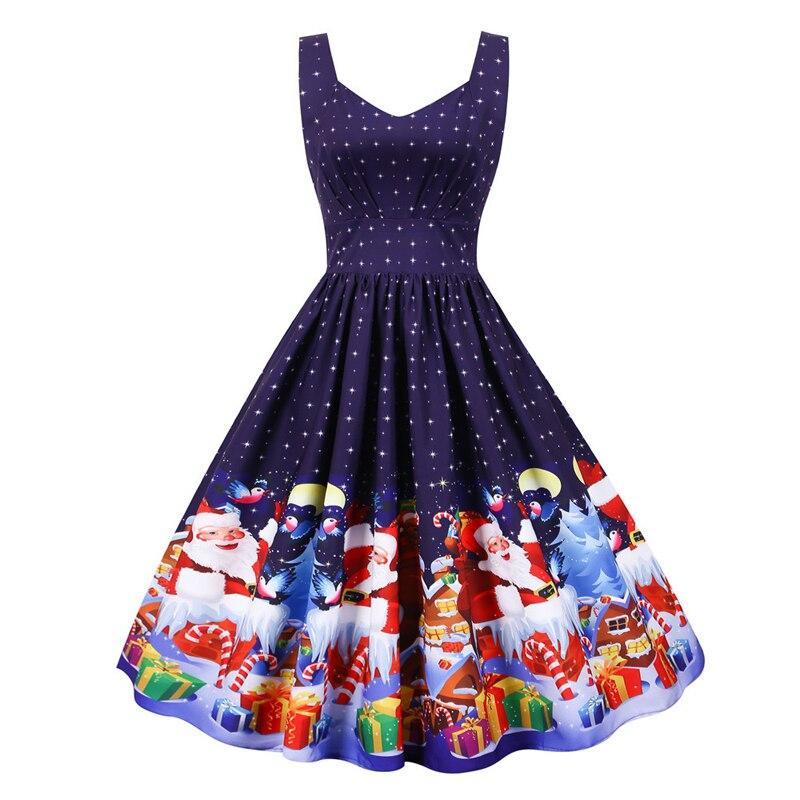 Vestido Navideño Azul Marino Vintage