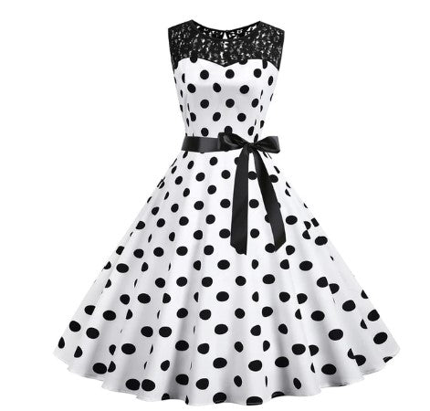 Vestido Vintage De Encaje De Lunares Blanco