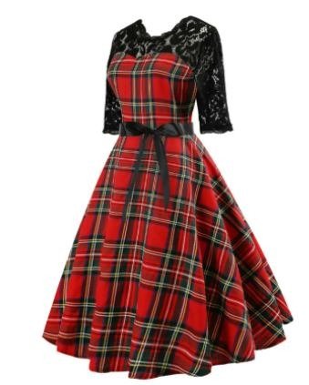 Vestido Vintage De Encaje A Cuadros