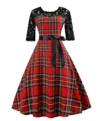 Vestido Vintage De Encaje A Cuadros