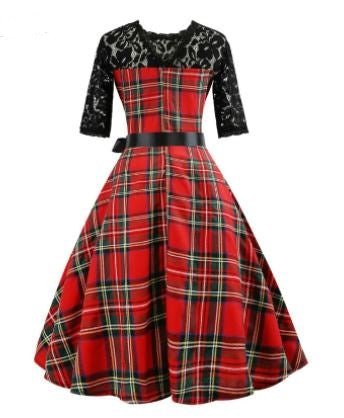 Vestido Vintage De Encaje A Cuadros