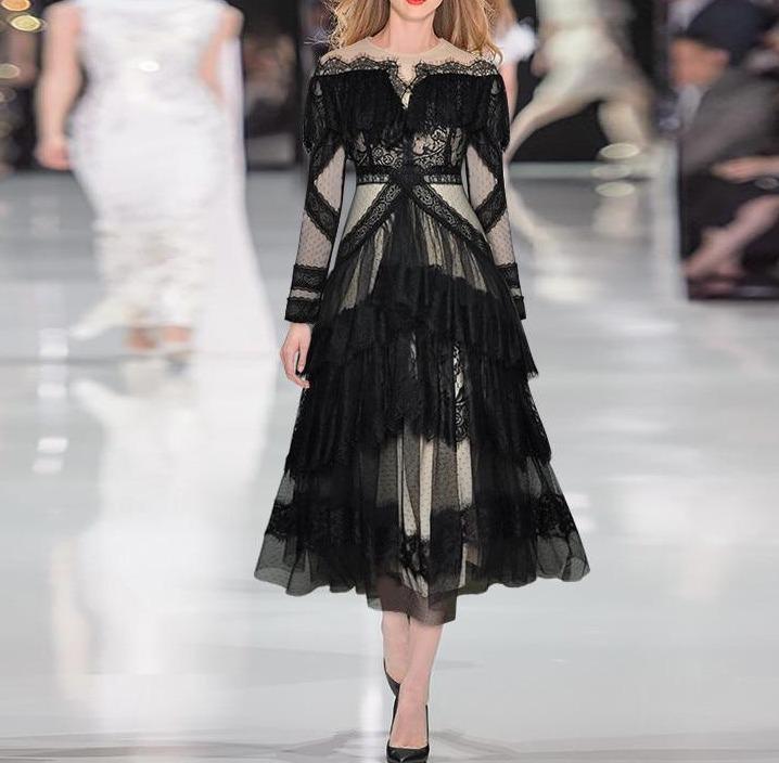 Vestido Vintage De Encaje De Manga Larga