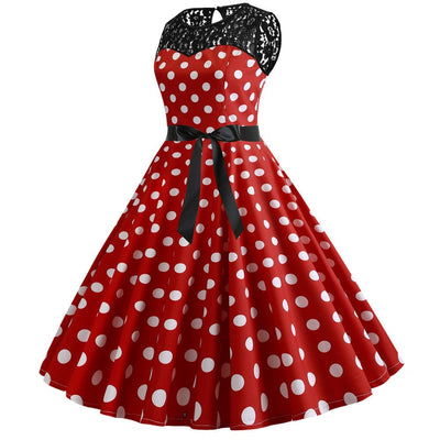 Vestido Vintage De Encaje De Lunares Rojo