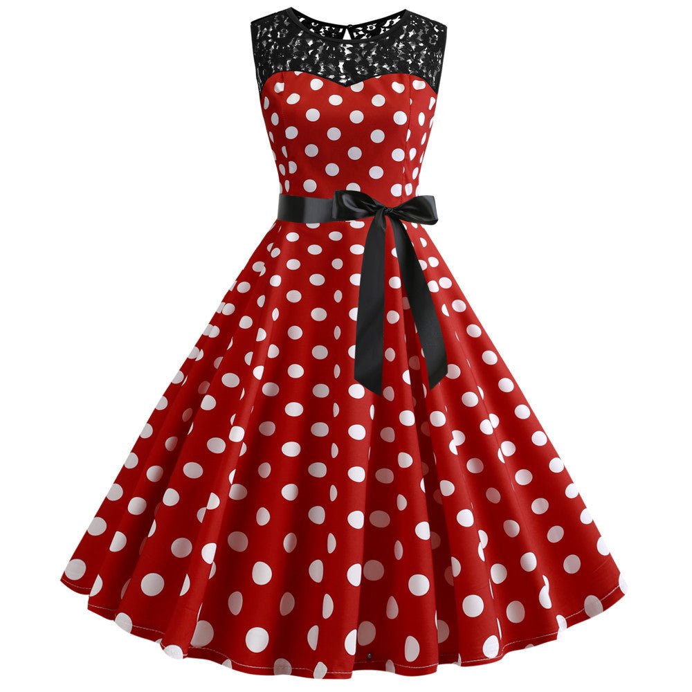 Vestido Vintage De Encaje De Lunares Rojo