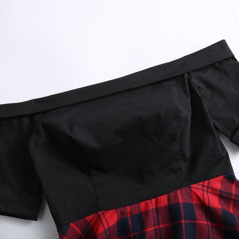 Vestido Vintage De Hombros Descubiertos De Tartán