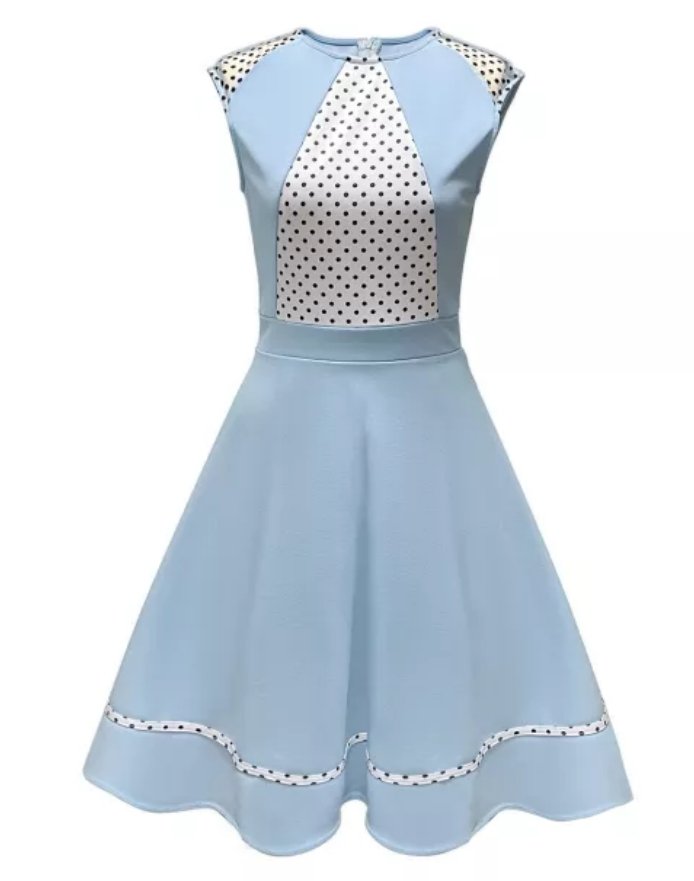 Vestido Vintage De Mujer Con Lunares Azules
