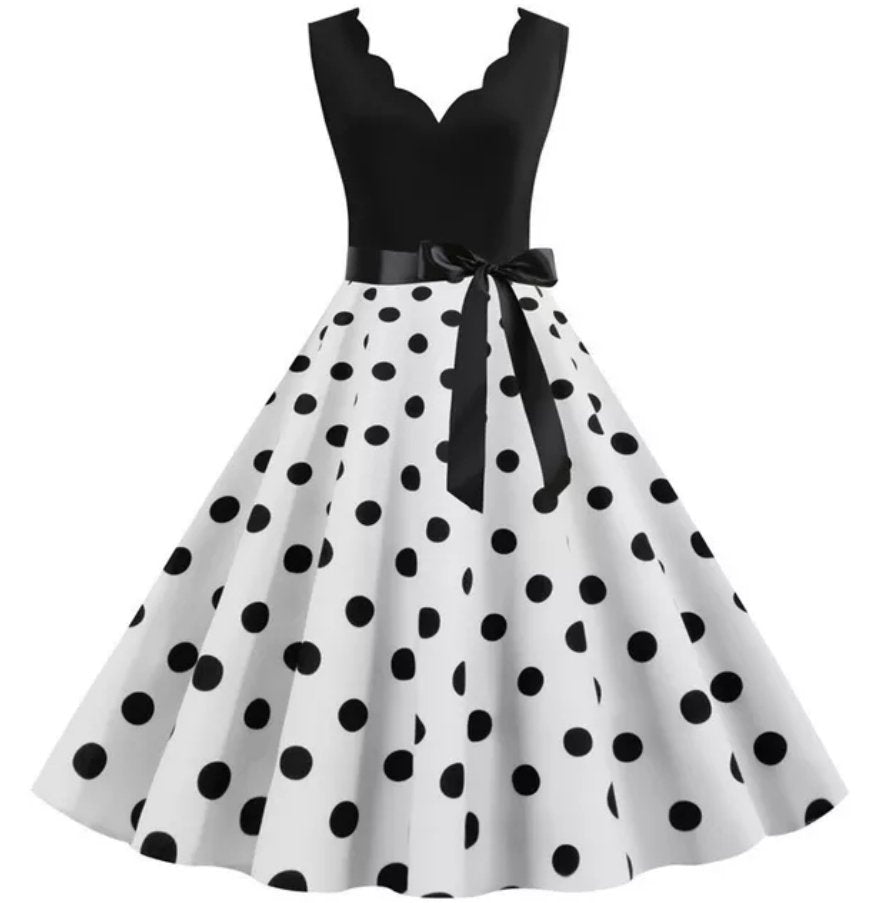 Vestido Vintage Blanco Y Negro De Mujer