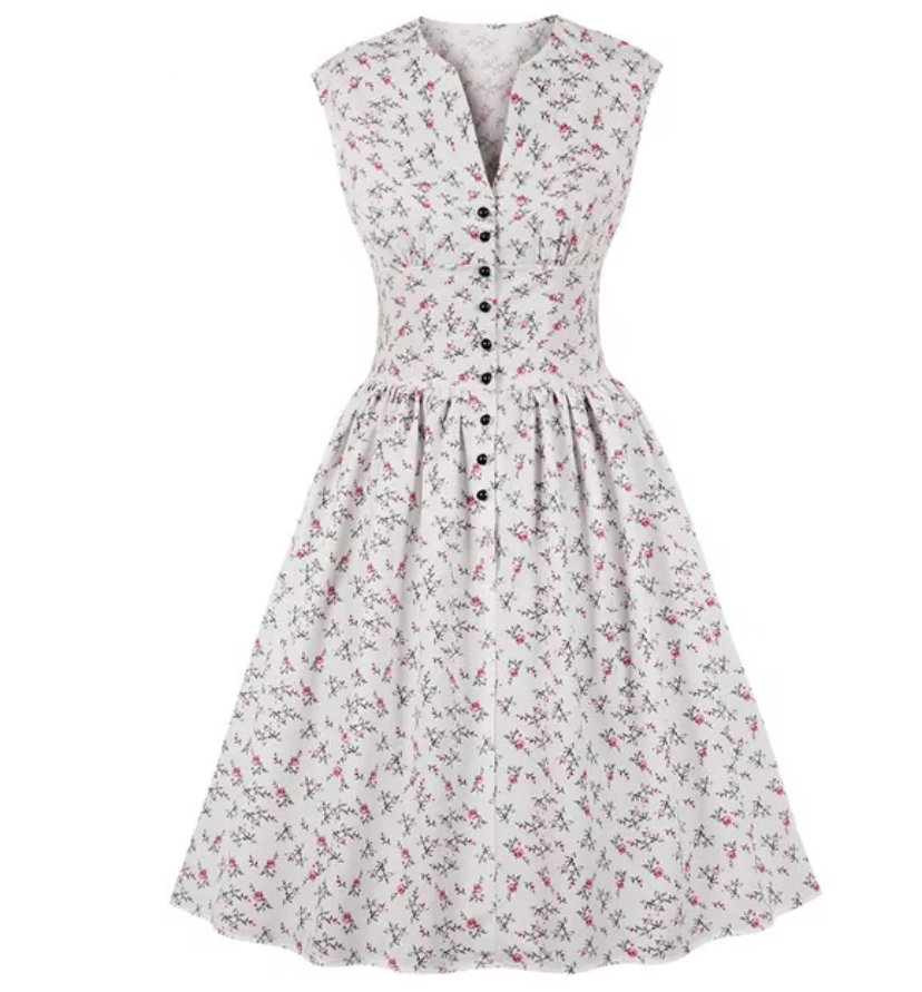 Vestido Vintage 50s Tallas Grandes Flores Blancas