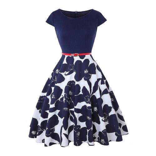 Vestido Vintage Años 50 Azul Floral Talla Grande