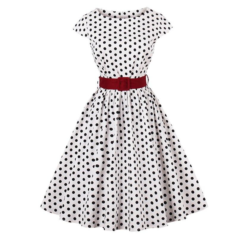 Vestido Vintage Con Cinturón Blanco Talla Grande