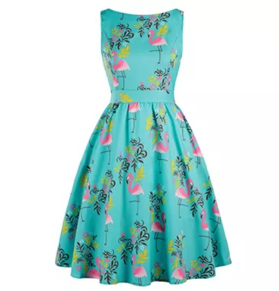 Vestido Vintage Azul De Pájaros Talla Grande