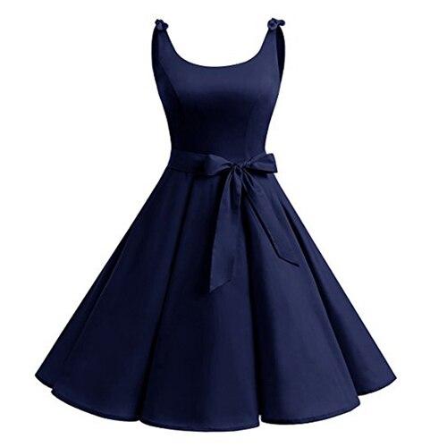 Vestido Vintage De Talla Grande Azul Sólido
