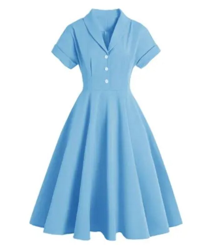 Vestido Vintage Azul Botones Talla Grande