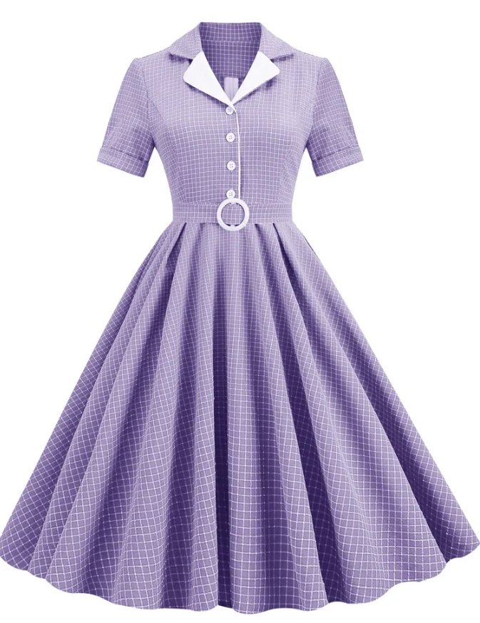 Vestido Vintage Lavanda Botones Tallas Grandes