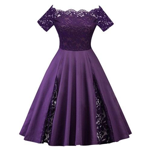 Vestido Vintage De Talla Grande Con Bordado Morado