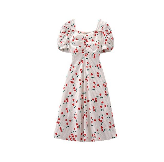 Vestido Vintage Cerezas Talla Grande Blanco