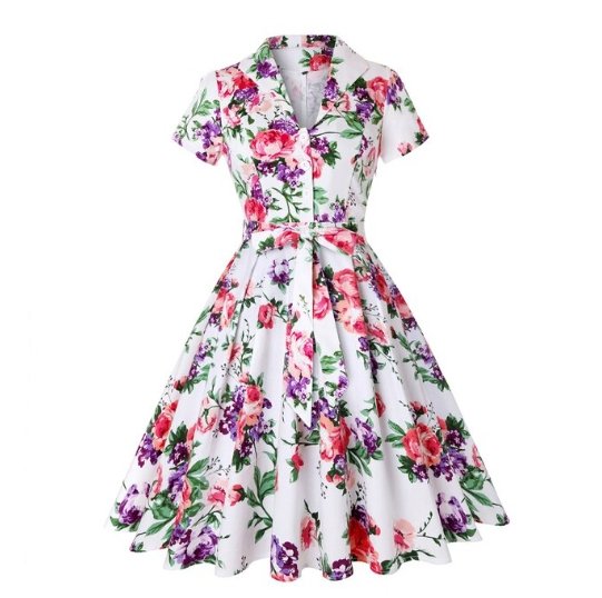 Vestido Vintage Floral Blanco Talla Grande