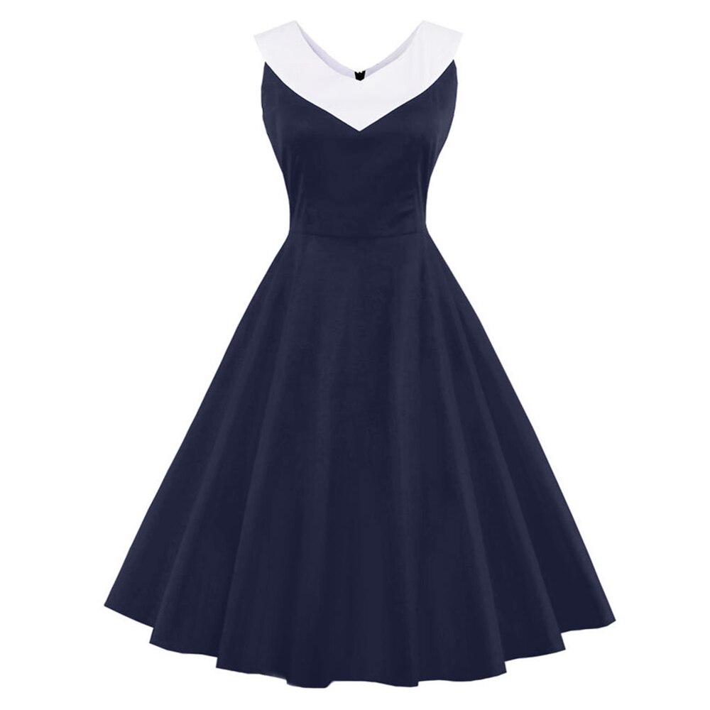 Vestido Vintage Tallas Grandes Azul Marino Cuello Chic