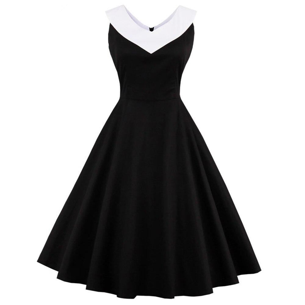 Chic Collar Tallas Grandes Vestido Vintage Negro