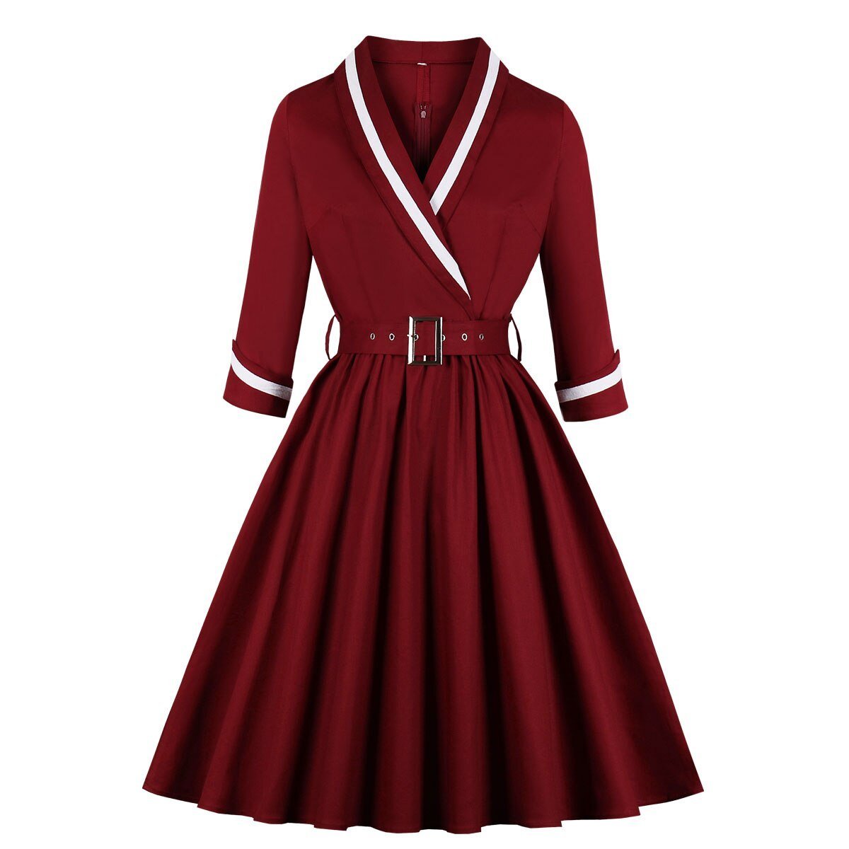 Vestido Vintage Rojo Con Cuello En V De Talla Grande