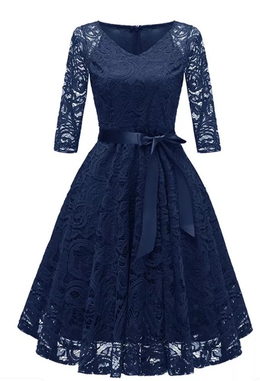 Vestido Vintage De Encaje Azul Talla Grande