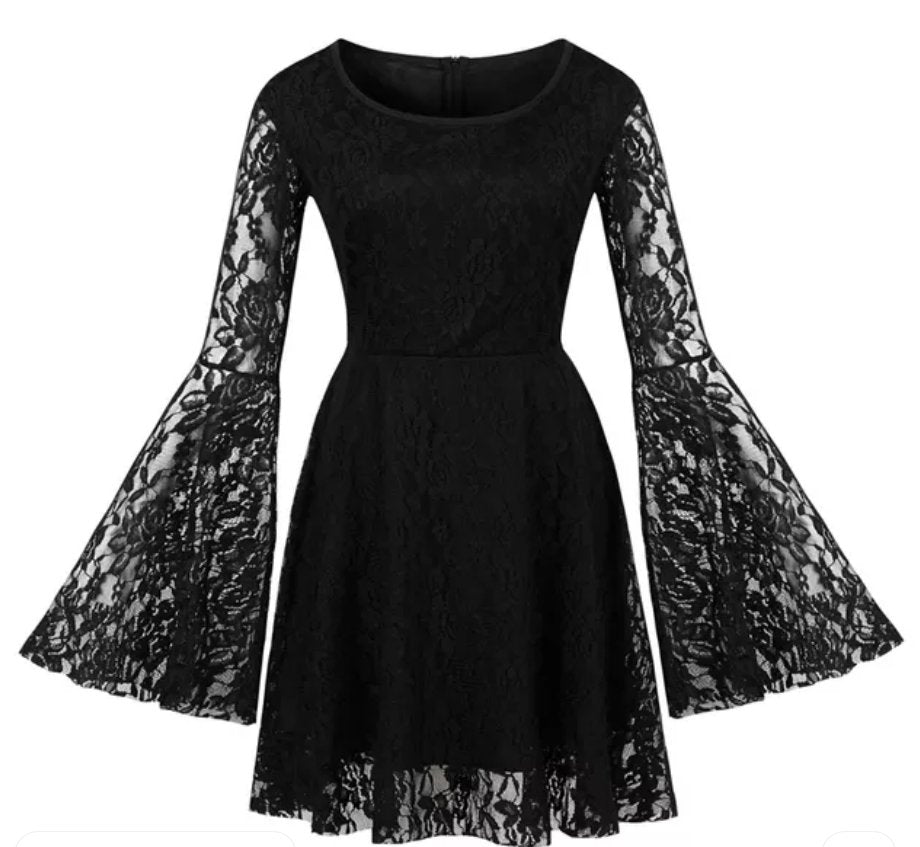 Vestido Vintage De Encaje Negro Talla Grande