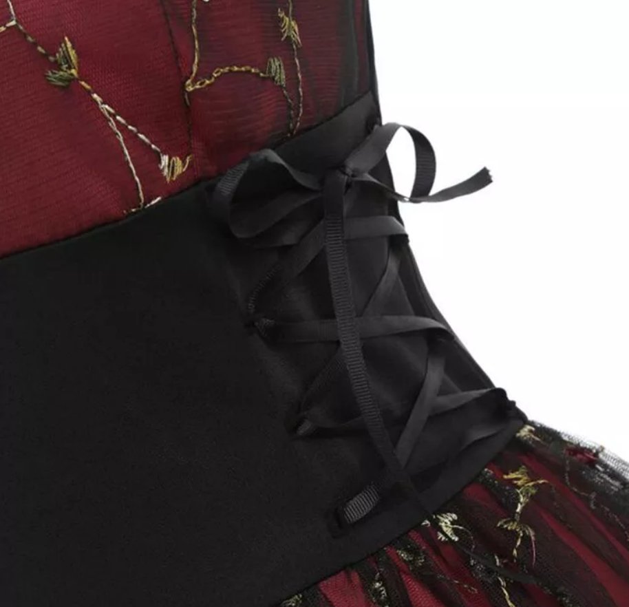 Vestido Vintage Burdeos De Cintura Alta Y Talla Grande