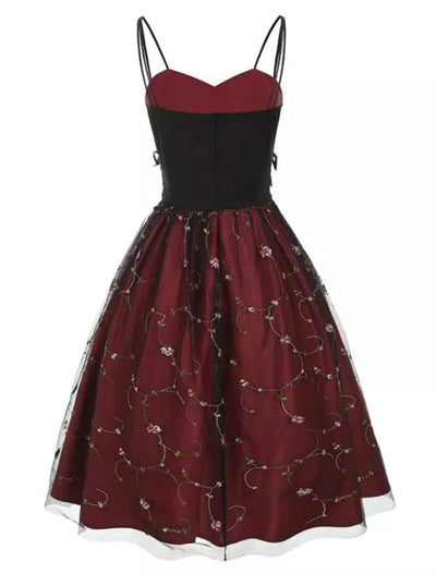 Vestido Vintage Burdeos De Cintura Alta Y Talla Grande