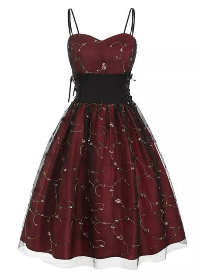Vestido Vintage Burdeos De Cintura Alta Y Talla Grande