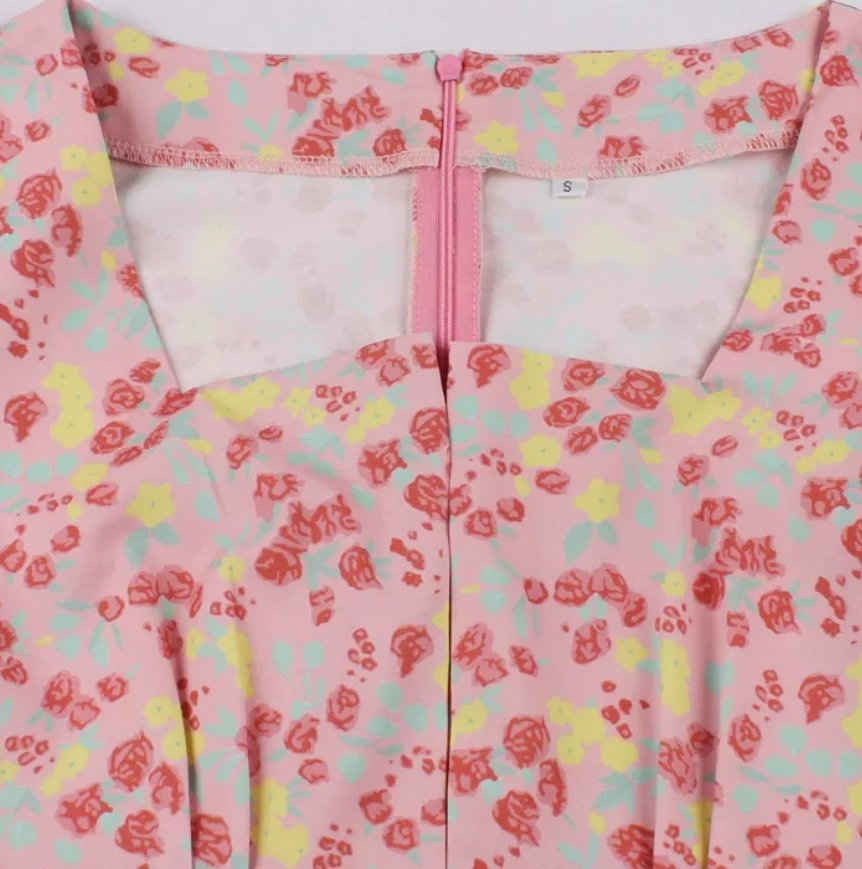 Vestido Vintage Rosa De Cintura Alta Y Talla Grande